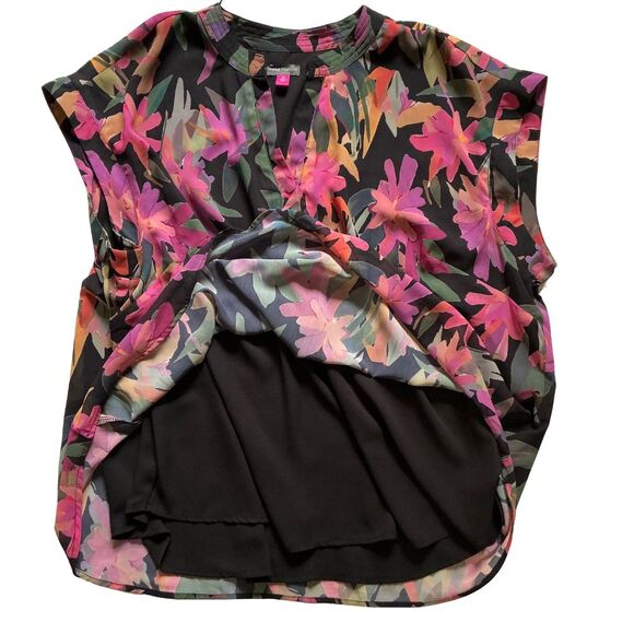 Vince Camuto Womens Sleeveless Blouse 2X Split Neckline Floral Sheer Multicolor - Picture 9 of 10